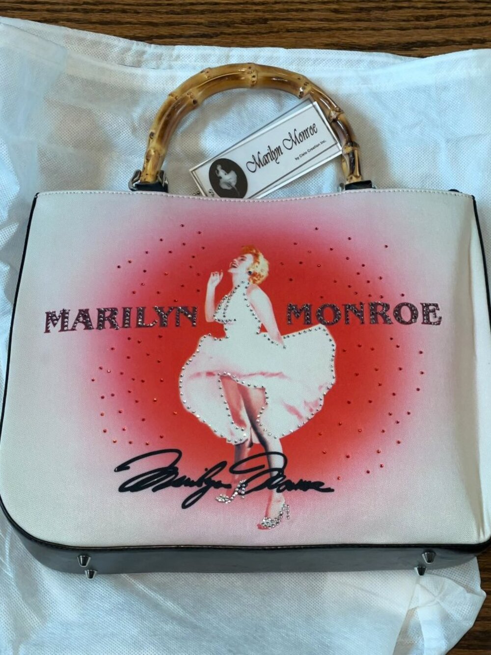 Marilyn Monroe Bamboo Handles Purse New W/ Tags & Dust bag Glam Rhinestone